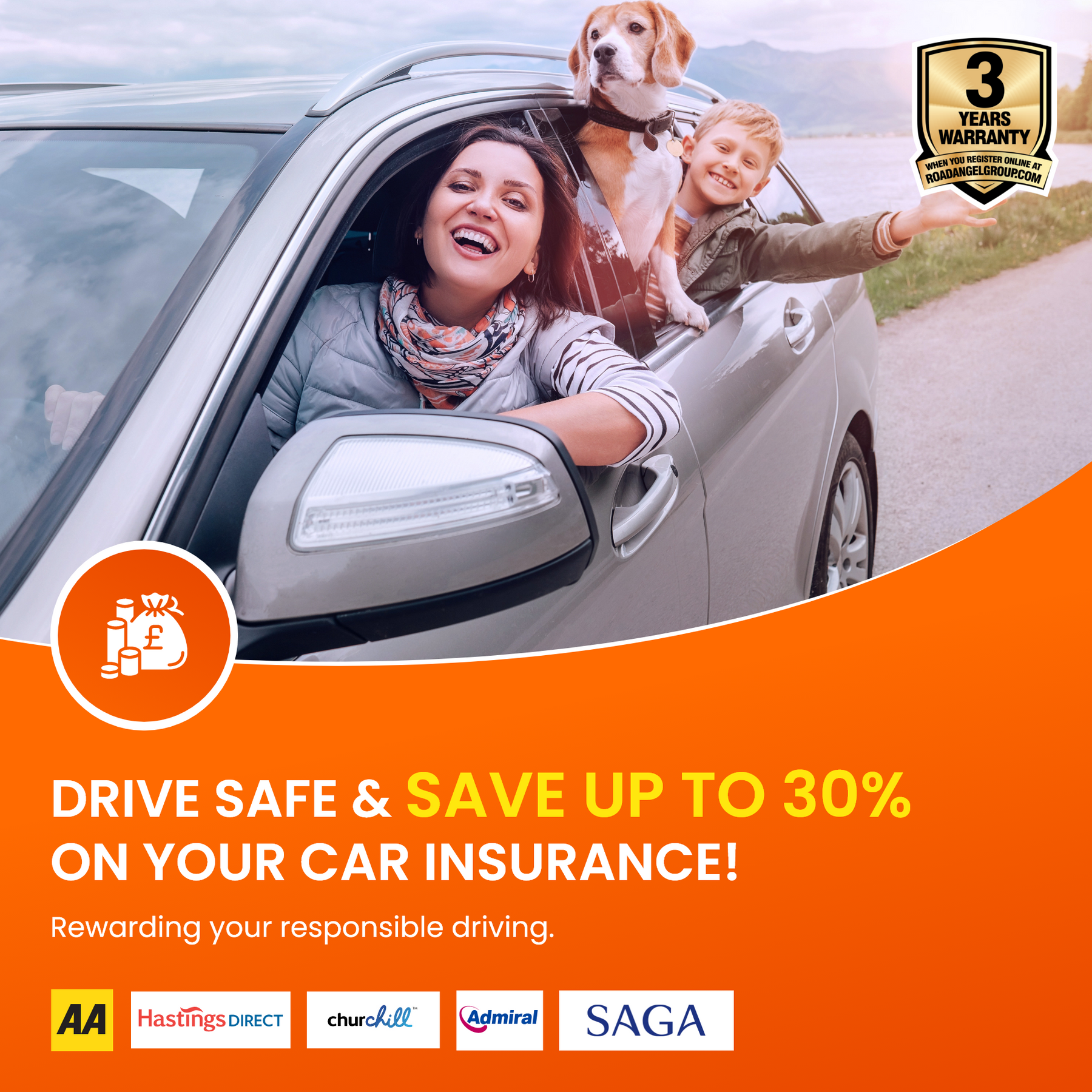 New- Road Angel Halo Play 4K Dual Dash Cam with 3.2" Screen & 64GB SD Card & Hardwiring Kit Bundle