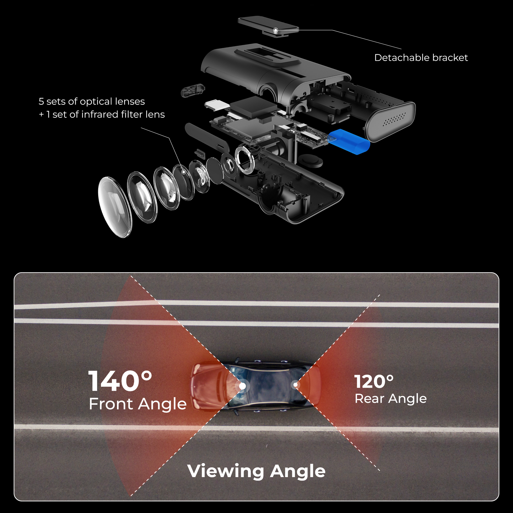 Caméra de tableau de bord avant et arrière Road Angel Halo Pro - Stock B