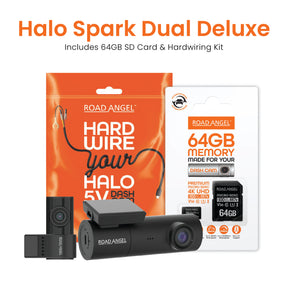 New - Halo Spark Dual Full HD 1080p Front & Rear Dash Camera With Dual Parking Mode & Winter Mode (USB-C) With 64GB SD Card & Hardwiring Kit Bundle