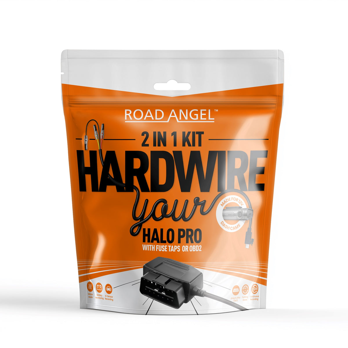 NEW - HWK12VC-OBD Road Angel Halo Pro Dash Cam 12V 2-in-1 Hardwire Kit- USB Type-C, Fuse Taps & OBD 2