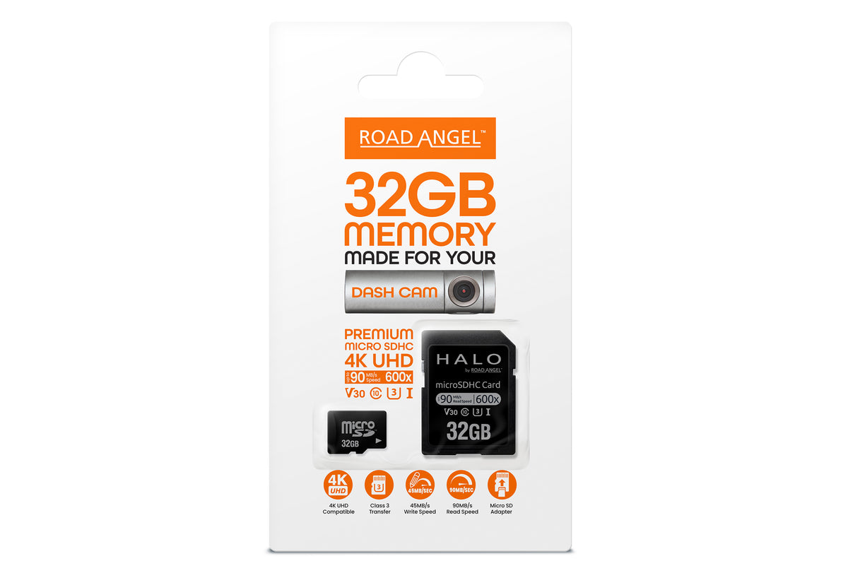 Carte MicroSD Road Angel - Conçue pour les caméras de tableau de bord Halo