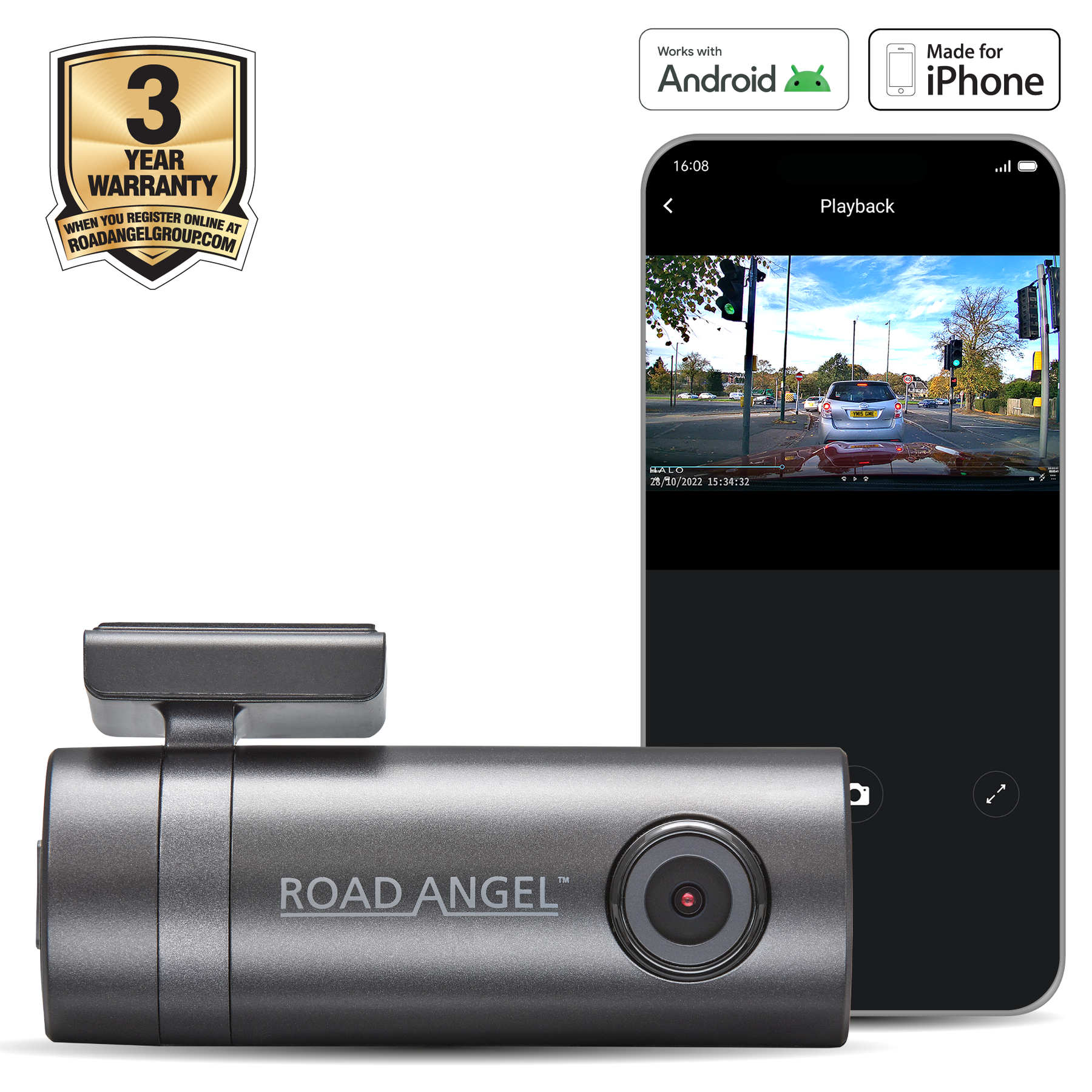 Caméra de tableau de bord compacte Road Angel Halo Go